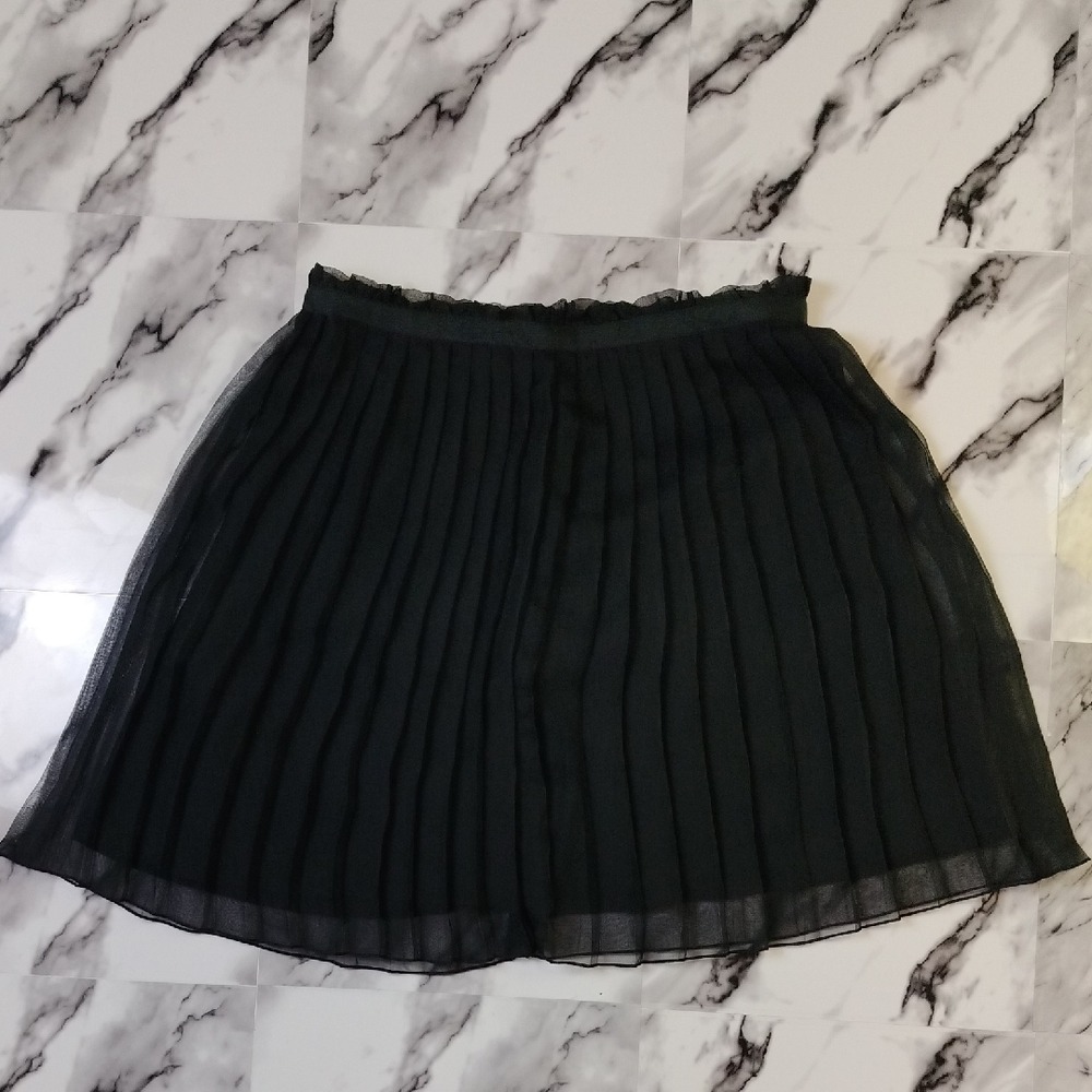 Anne Klein Pleated Chiffon Ruffle Waist Mini Skirt Womens 6 Black Side Zip